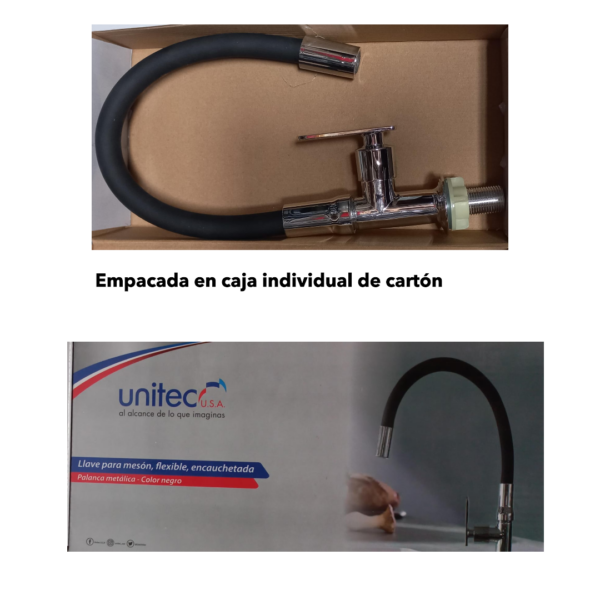 Llave Flexible de Mesón Encauchetada Negra para Lavaplatos - Imagen 2